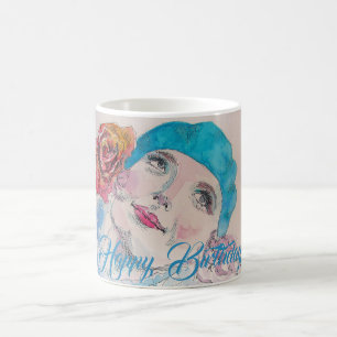 Taza De Café Chica con tarjeta de cumpleaños Red Rose Beret