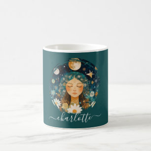 Taza De Café Chica Cósmica Ilustración Personalizada de Boho Mo