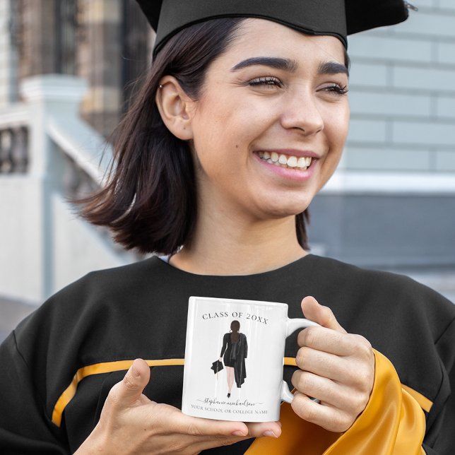 Taza De Café Chica de acuarela de graduado personalizado (Personalized Graduate Watercolor Girl Coffee Mug)