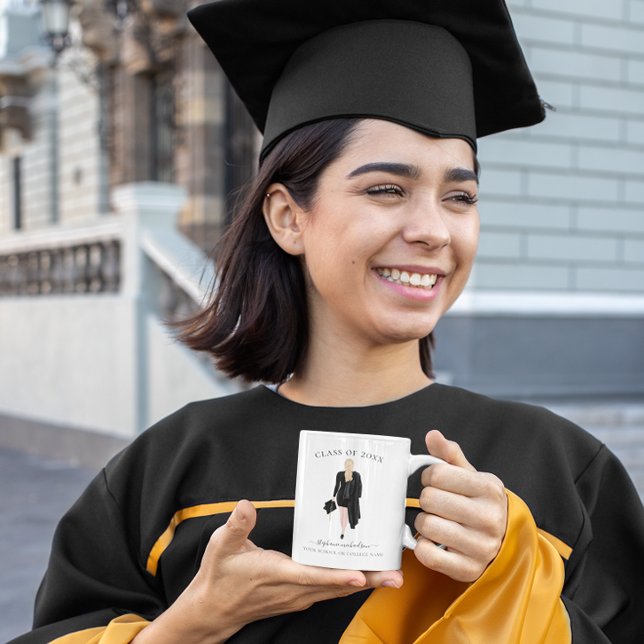 Taza De Café Chica de acuarela de graduado personalizado (Personalized Graduate Watercolor Girl Coffee Mug)