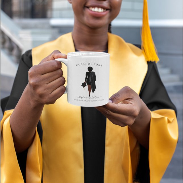 Taza De Café Chica de acuarela de graduado personalizado (Personalized Graduate Watercolor Girl Coffee Mug)