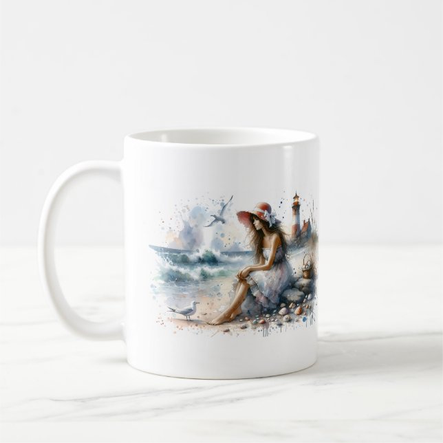 Taza De Café Chica de acuarela romántica por faro (Izquierda)