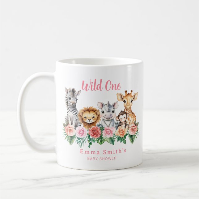 Taza De Café Chica de Animales Safari Cute, Baby Shower Mug - J (Izquierda)