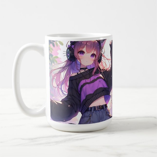 Taza De Café Chica de anime bonito en audífonos con orejas del  (Izquierda)