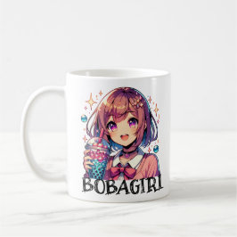 Taza De Café Chica de anime lindo sosteniendo té de burbuja