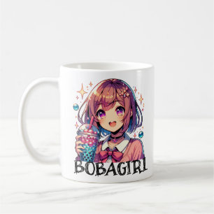 Taza De Café Chica de anime lindo sosteniendo té de burbuja