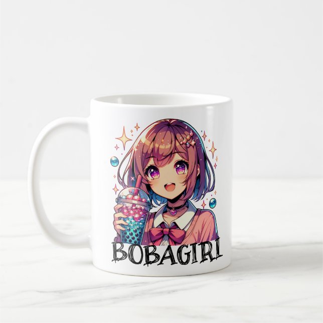 Taza De Café Chica de anime lindo sosteniendo té de burbuja (Izquierda)