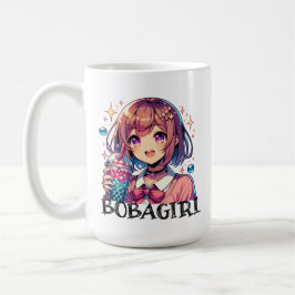 Taza De Café Chica de anime lindo sosteniendo té de burbuja