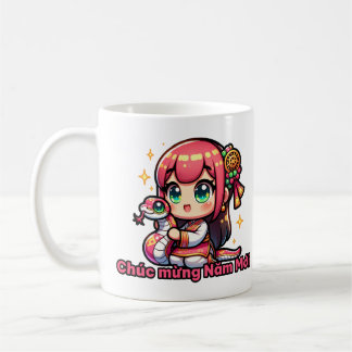 Taza De Café Chica de Año Nuevo y serpiente vietnamita de Kawai