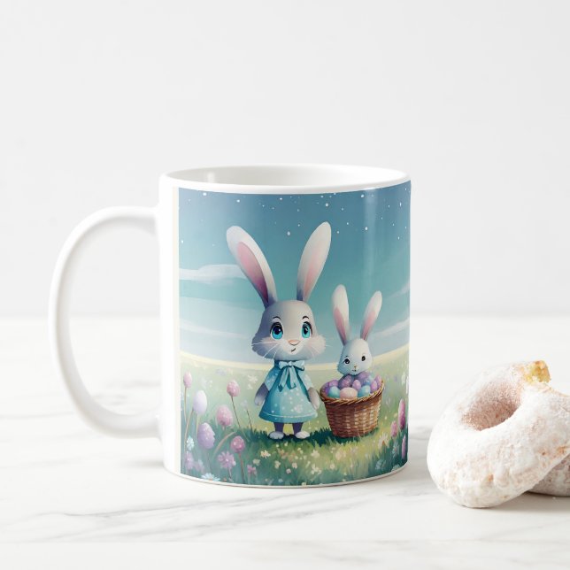 Taza De Café Chica de conejo de Pascua y conejo de bebé con hue (Con donut)