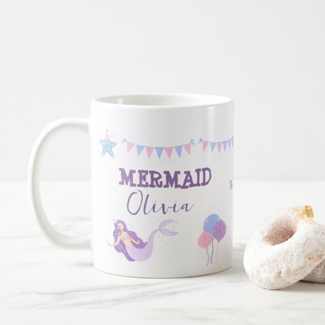 Taza De Café Chica de cumpleaños de sirvienta morada panza rosa (Con donut)