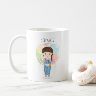 Taza De Café Chica de cumpleaños en Overalls Brunette