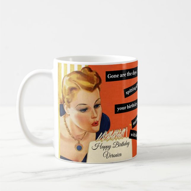 Taza De Café Chica de Cumpleaños Personalizada Soplando Velas (Izquierda)