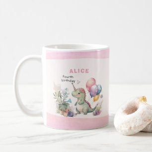 Taza De Café Chica de dinosaurios rosados acuarela Cumpleaños