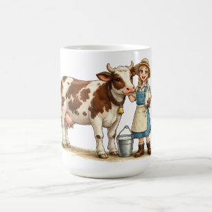 Taza De Café Chica de granja con vaca, lindo arte de campo lech