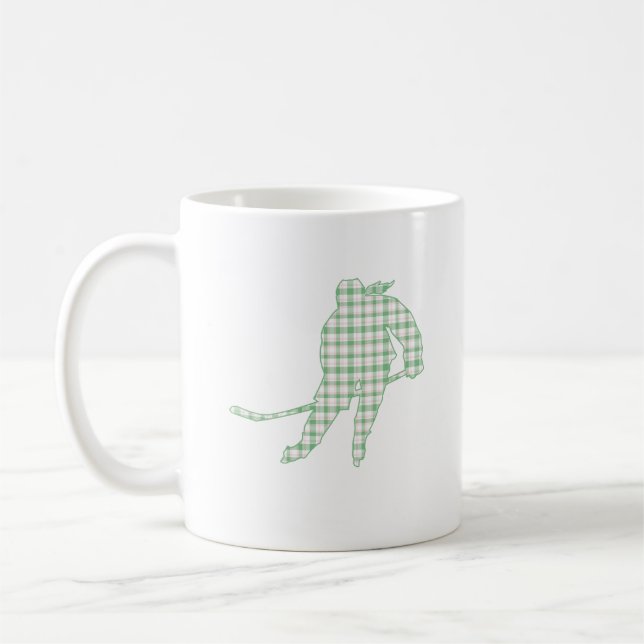 Taza De Café Chica de hockey patinador Silhouette Green Plaid (Izquierda)