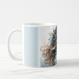 Taza De Café Chica de invierno con pájaro en abrigo floral azul