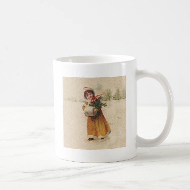 Taza De Café Chica de invierno de Navidades antiguos niño (Derecha)