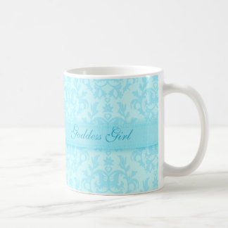 Taza De Café "chica de la diosa" damasco trapo azul pálido