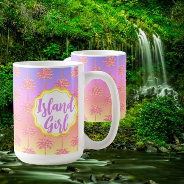 Taza De Café Chica de la isla del atardecer tropical Mug de árb (Personalize it! 2 sizes)
