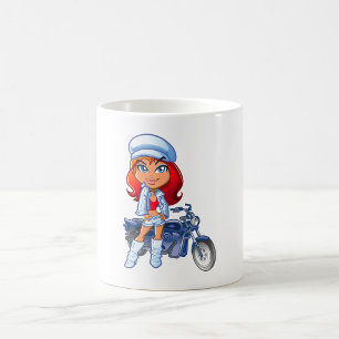 Taza De Café Chica de motociclismo elegante con pelo rojo y mot