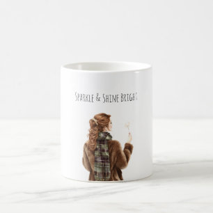 Taza De Café Chica de pelo rojo brillante Navidad Año Nuevo