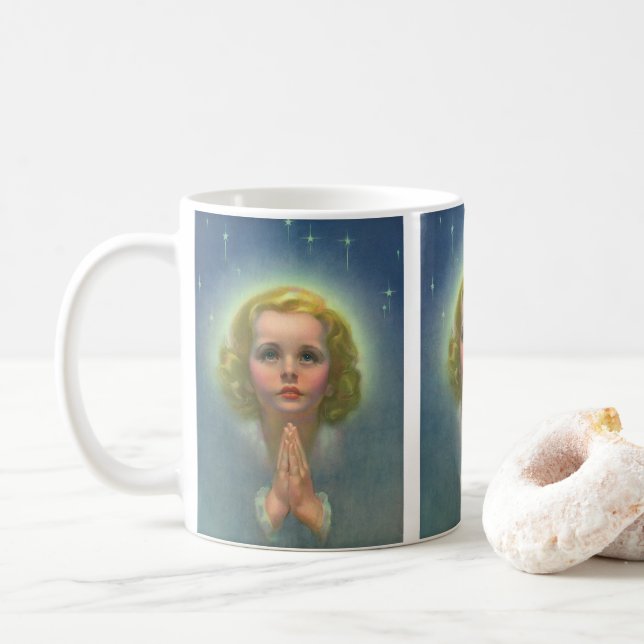 Taza De Café Chica de rubia angélica con Halo y Estrellas rezan (Con donut)