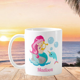 Taza De Café Chica de Sirena Cuta Playa Narwhal Monograma Niños
