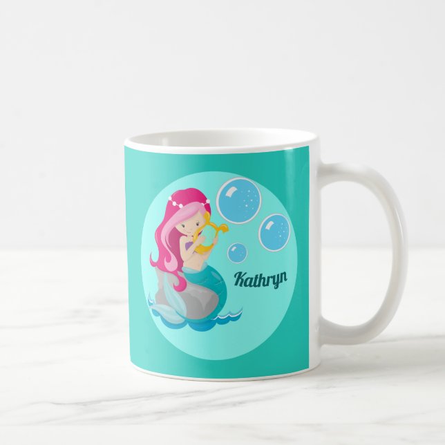 Taza De Café Chica de sirena Personalizado cutto Verde azulado (Derecha)