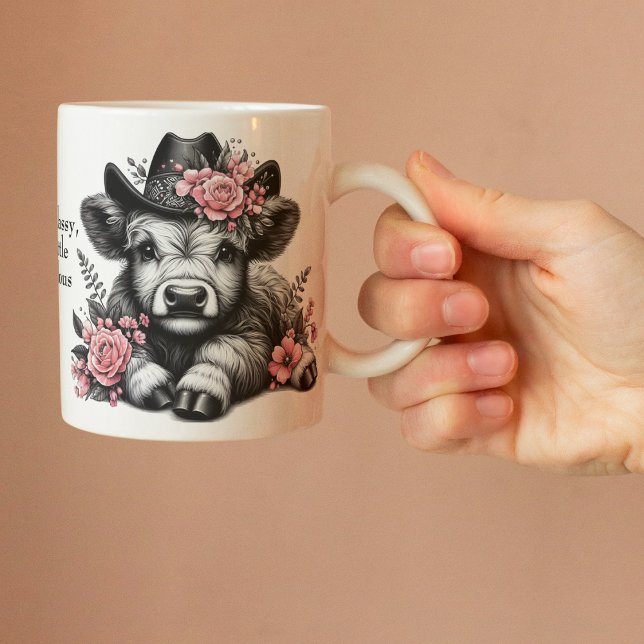 Taza De Café Chica De Vaca Cuidada, Vaca Highland Con Texto (Subido por el creador)