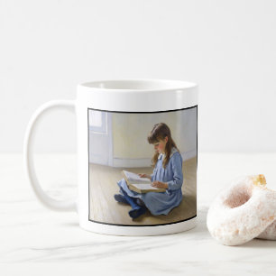 Taza De Café Chica de vestido azul leyendo libro Agradecimiento