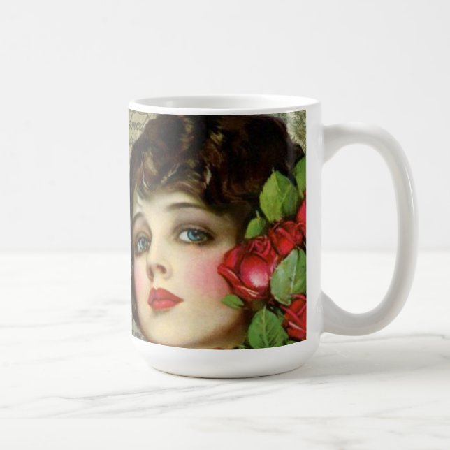 Taza De Café Chica del glamour victoriano con rosa rojo (Derecha)