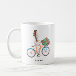 Taza De Café Chica en bicicleta en primavera