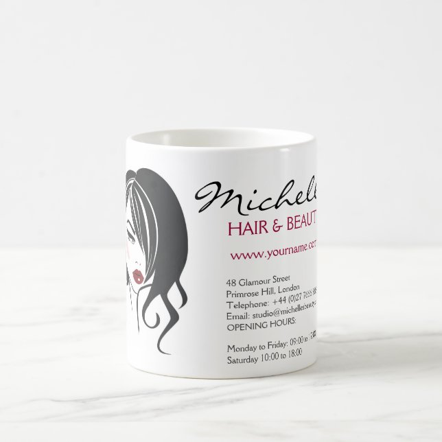 Taza De Café Chica encantador con el pelo ondulado Icono de maq (Centro)