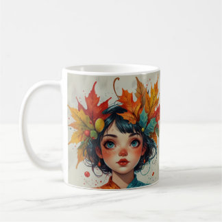 Taza De Café Chica encantadora de otoño con hojas de otoño