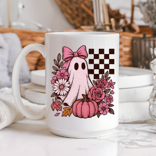 Taza De Café Chica fantasma de coqueta rosa retro con Bow Hallo