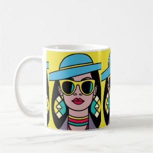 Taza De Café chica feminista liberal con gafas negras