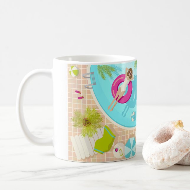 Taza De Café Chica fiesta de la piscina en la playa de verano d (Con donut)