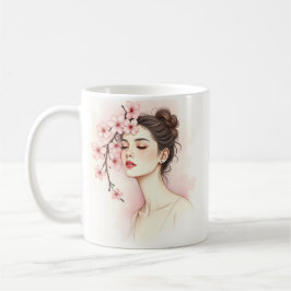 Taza De Café Chica Flor de Cerezo - Floral Acuarela