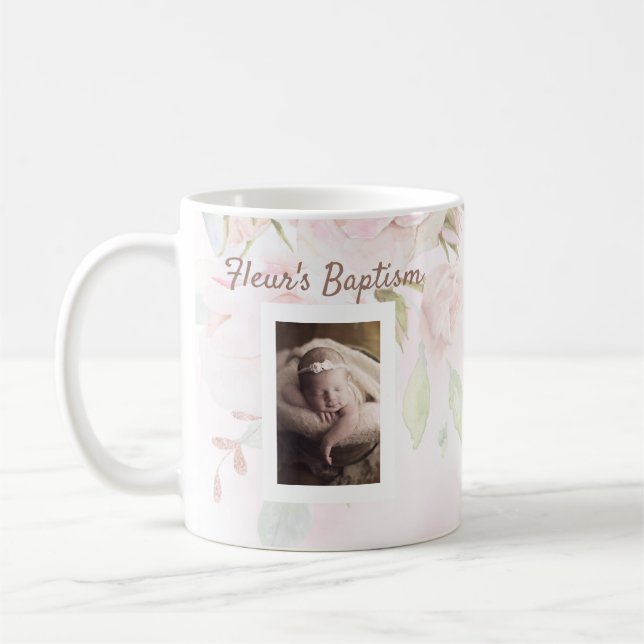 Taza De Café Chica floral rosa rosado Bautismo (Izquierda)