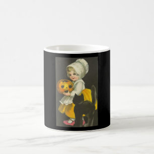 Taza De Café Chica Gato Calabaza Vintage Halloween Tema Mug