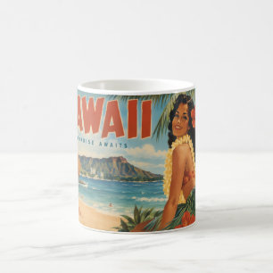 Taza De Café Chica Hula Hawaiana Vintage Escape Aloha Paraíso
