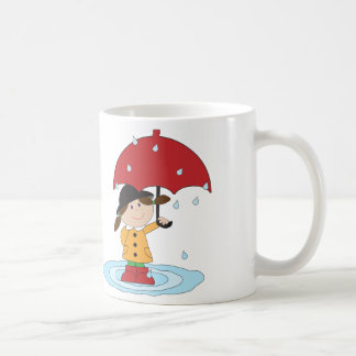 Taza De Café Chica inglés con el paraguas en lluvia