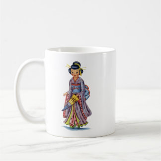 Taza De Café Chica japonés vintage en Kimono