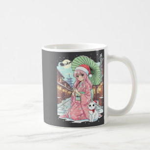 Taza De Café Chica Kimono Anime Navidad Japón Gato Navidad Japó
