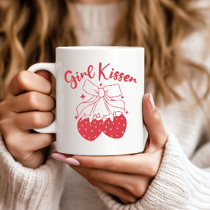 Taza De Café Chica Kisser Orgullo-Cute Fresa Coquette Lesbian