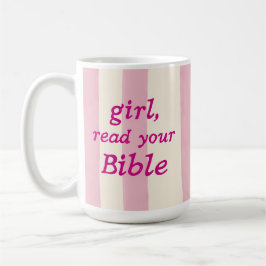 Taza De Café Chica leyendo la Biblia en rosa tipografía linda d