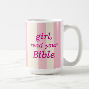 Taza De Café Chica leyendo la Biblia en rosa tipografía linda d
