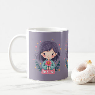 Taza De Café Chica Linda Amable con Flor Arte Positivo