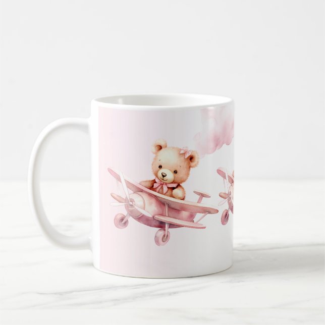 Taza De Café Chica lindo piloto de oso bebé piloto avión rosado (Izquierda)